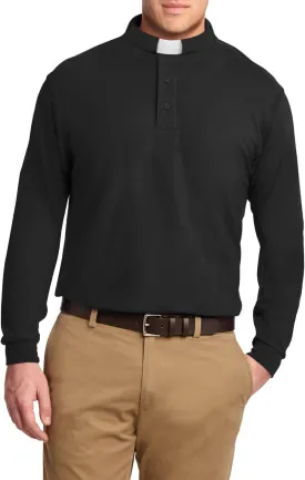 Men's Clergy Tab Collar Polo Shirt Long Sleeve Pastor Minister Preacher Shirt Priest Tops
