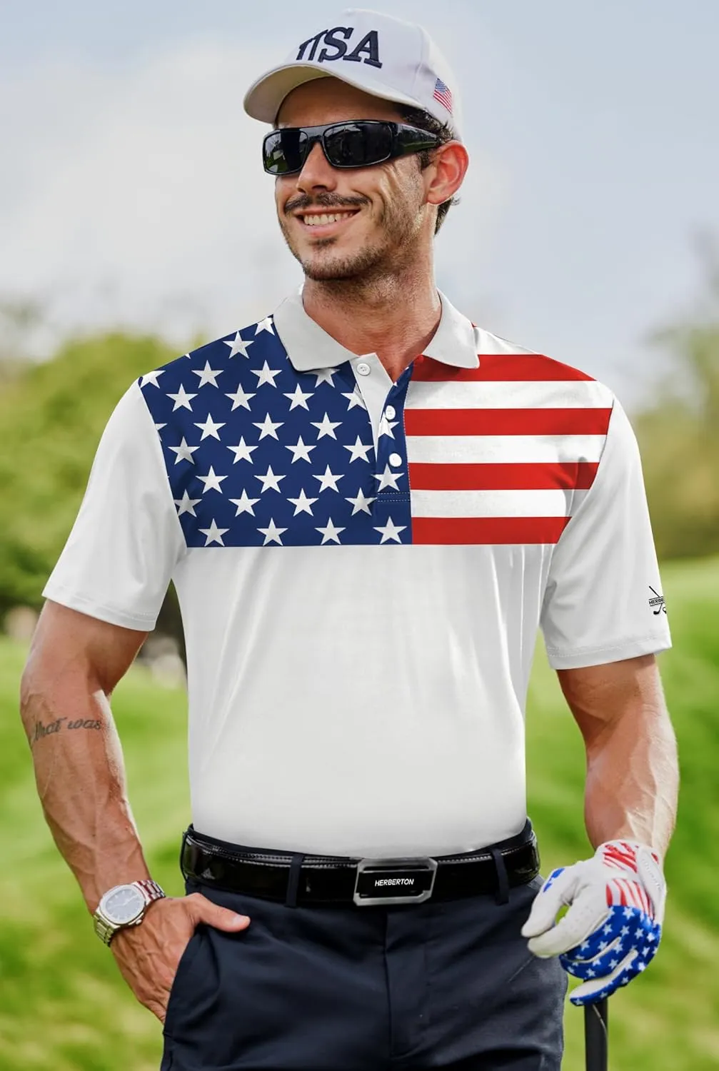 Men's Golf Polo Moisture Wicking Performance Print Summer Casual Shirts (S-XXL)
