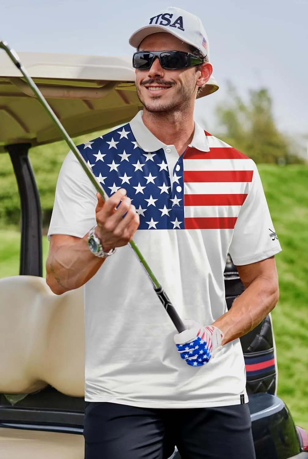 Men's Golf Polo Moisture Wicking Performance Print Summer Casual Shirts (S-XXL)
