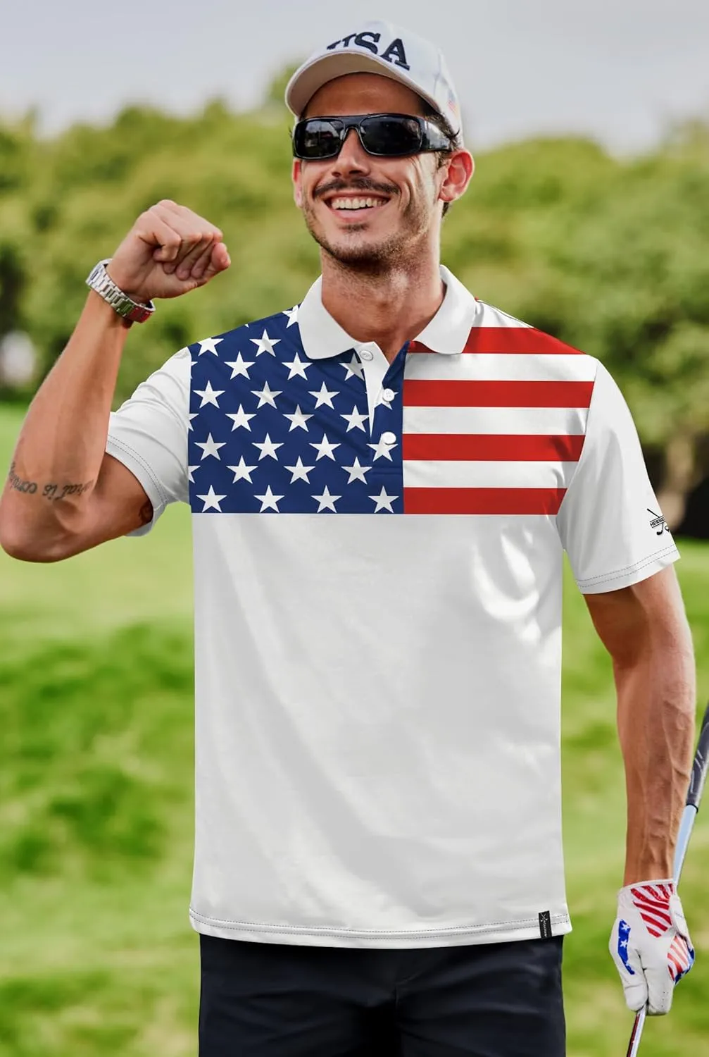 Men's Golf Polo Moisture Wicking Performance Print Summer Casual Shirts (S-XXL)