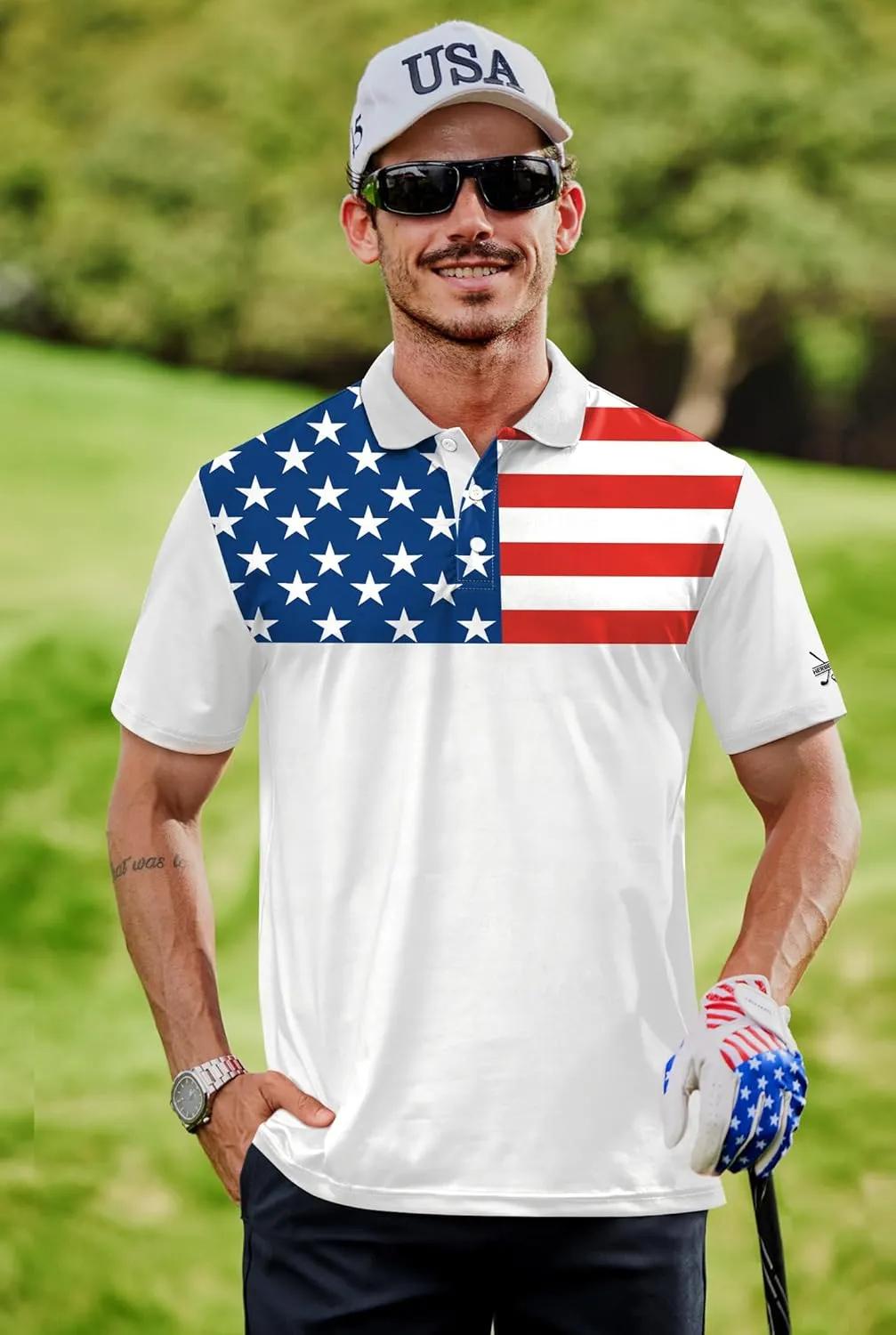 Men's Golf Polo Moisture Wicking Performance Print Summer Casual Shirts (S-XXL)