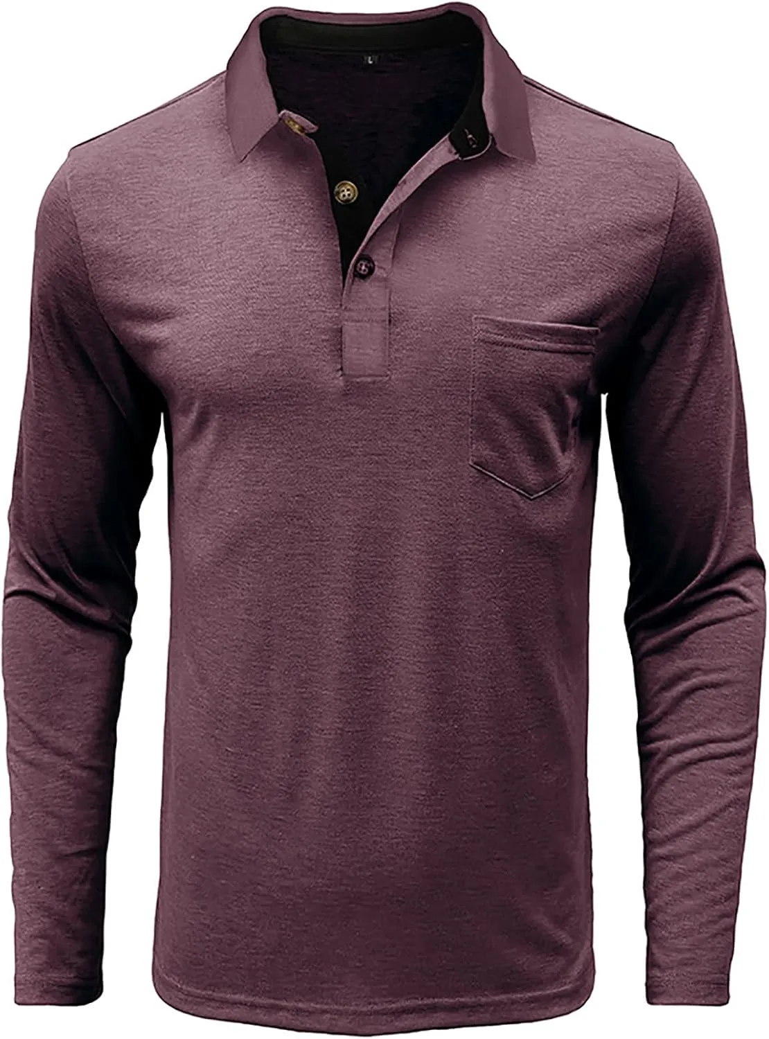Mens Long Sleeve Polo Shirts Classic Button Down Golf Shirt Fashion Casual Moisture Wicking Shirts with Pocket
