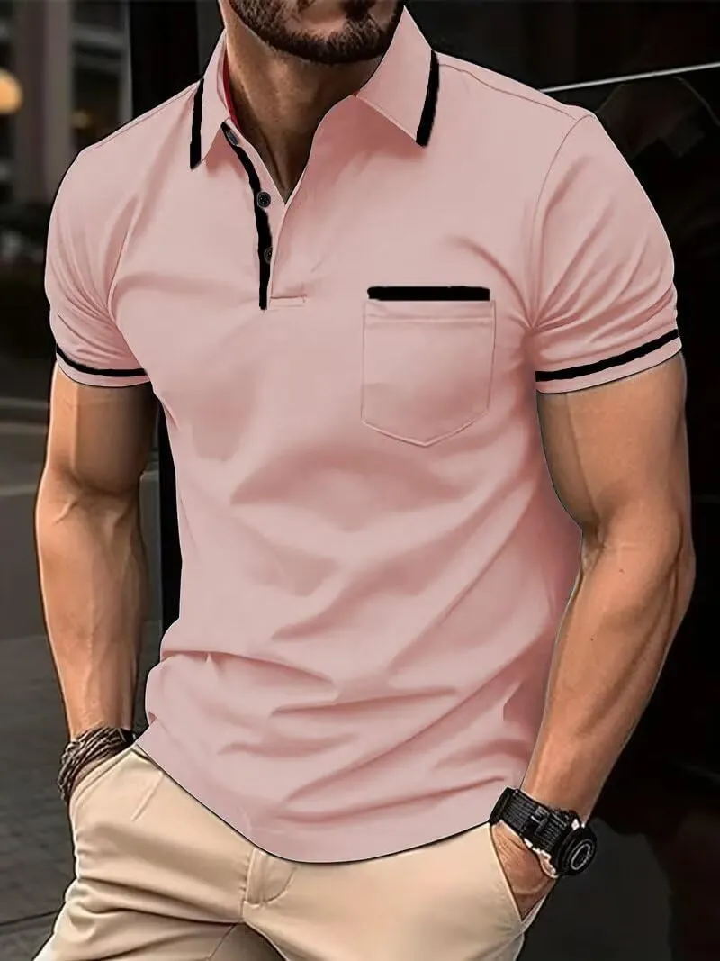 Men's Polo Shirts 2025 Short Sleeve Casual Polo T Shirt Color Block Slim Fit Golf Shirts with Pocket