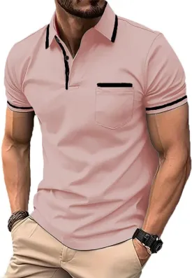 Men's Polo Shirts 2025 Short Sleeve Casual Polo T Shirt Color Block Slim Fit Golf Shirts with Pocket