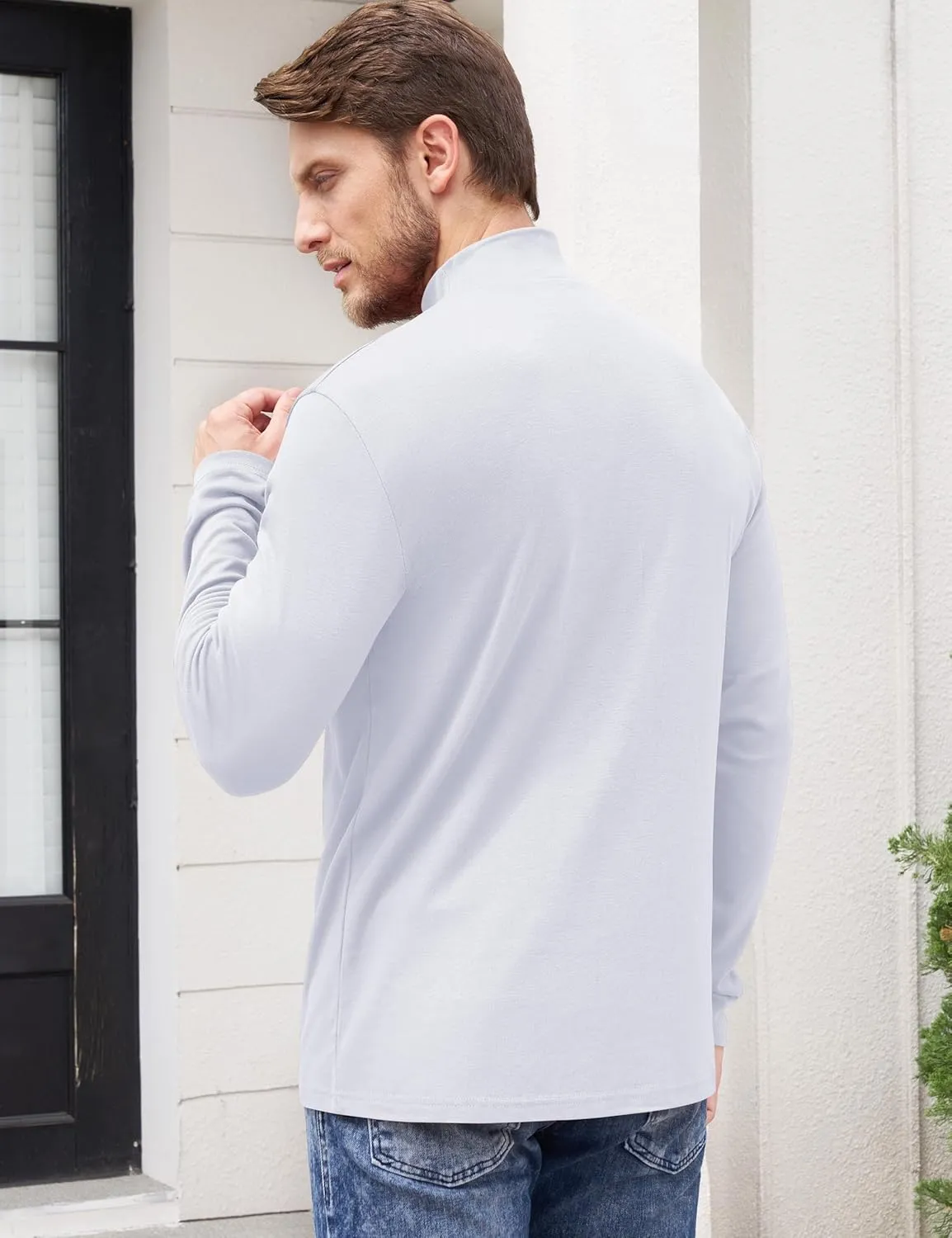 Mens Turtleneck Long Sleeve T Shirts Slim Fit Thermal Undershirt Lightweight Pullover