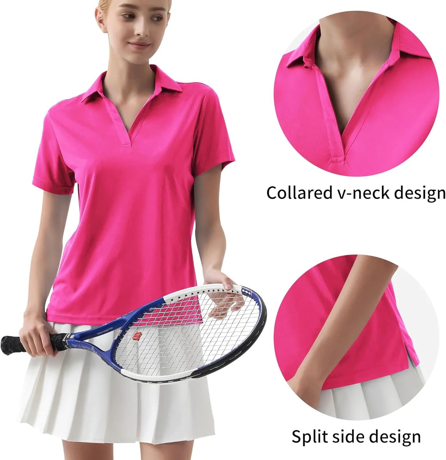 QBK Women's Golf Polo Shirt UPF 50  Dry Fit Collared V-Neck Short Sleeve Tennis Top