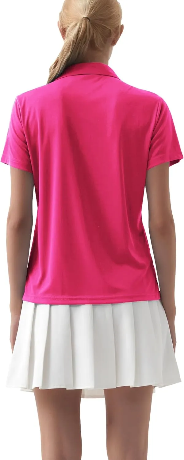 QBK Women's Golf Polo Shirt UPF 50  Dry Fit Collared V-Neck Short Sleeve Tennis Top