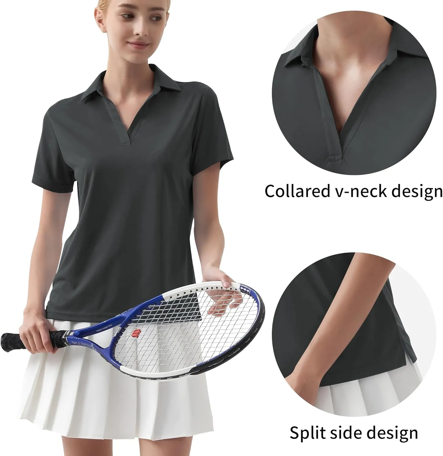 QBK Women's Golf Polo Shirt UPF 50  Dry Fit Collared V-Neck Short Sleeve Tennis Top