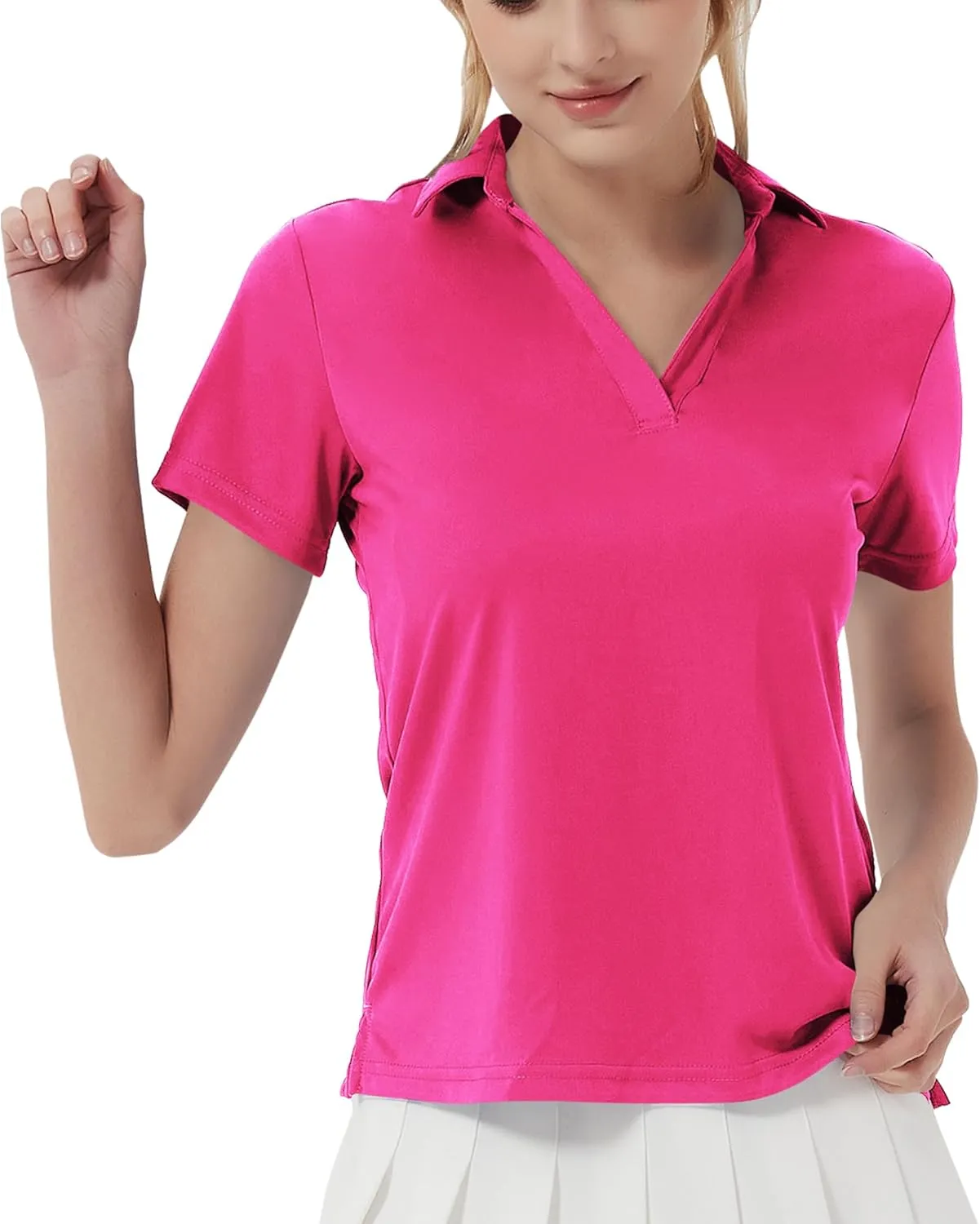 QBK Women's Golf Polo Shirt UPF 50  Dry Fit Collared V-Neck Short Sleeve Tennis Top