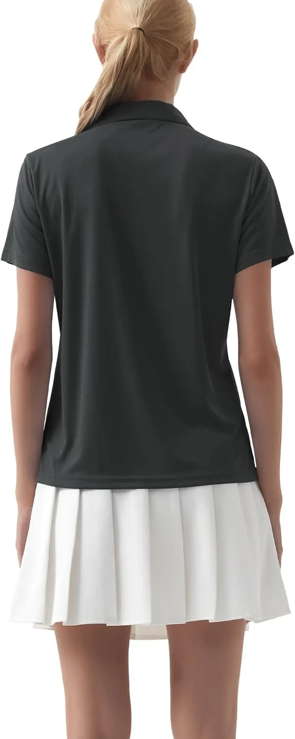 QBK Women's Golf Polo Shirt UPF 50  Dry Fit Collared V-Neck Short Sleeve Tennis Top