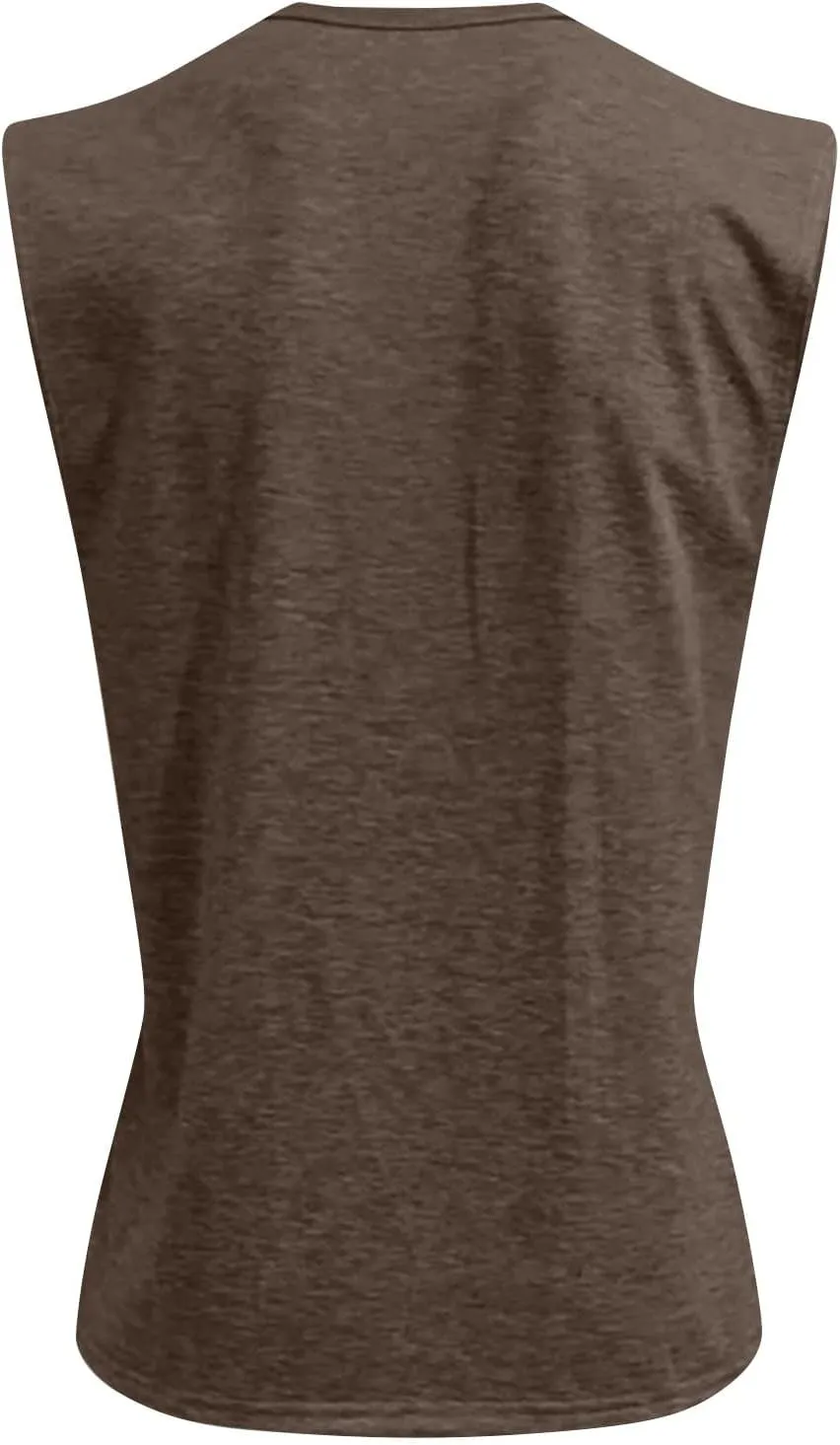 Sleeveless Shirts for Men Henley Neck Big Tall Workout Muscle Tank Tops Summer Relaxed Fit Plain Oversized Tshirts