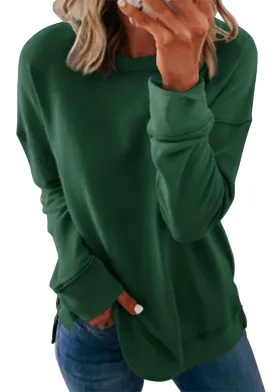 Smile Fish Women's Crewneck Sweatshirt Long Sleeve Side Split Tunic Tops Relaxed Fit Fall Shirts