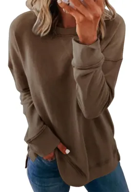 Smile Fish Women's Crewneck Sweatshirt Long Sleeve Side Split Tunic Tops Relaxed Fit Fall Shirts