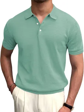Syktkmx Mens Golf Polo Shirts Short Sleeve Casual Banded Bottom Stretch Classic Fit Solid Knit T-Shirts