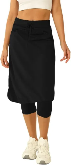 Women 20" Knee Length Tennis Skirt with Built in Legging Golf Skirts Skirted Legging with Pockets