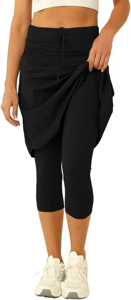 Women 20" Knee Length Tennis Skirt with Built in Legging Golf Skirts Skirted Legging with Pockets