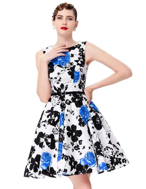 Women Summer Dress 2017 plus size clothing Audrey hepburn Floral robe Retro Swing Casual 50s Vintage Rockabilly Dresses Vestidos