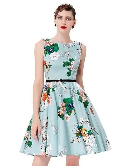 Women Summer Dress 2017 plus size clothing Audrey hepburn Floral robe Retro Swing Casual 50s Vintage Rockabilly Dresses Vestidos