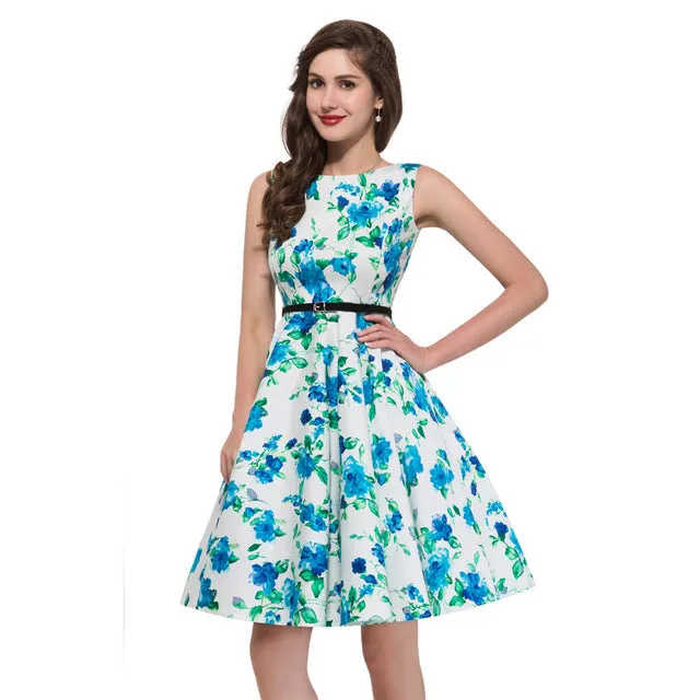Women Summer Dress 2017 plus size clothing Audrey hepburn Floral robe Retro Swing Casual 50s Vintage Rockabilly Dresses Vestidos