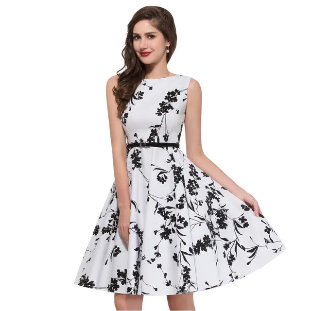 Women Summer Dress 2017 plus size clothing Audrey hepburn Floral robe Retro Swing Casual 50s Vintage Rockabilly Dresses Vestidos
