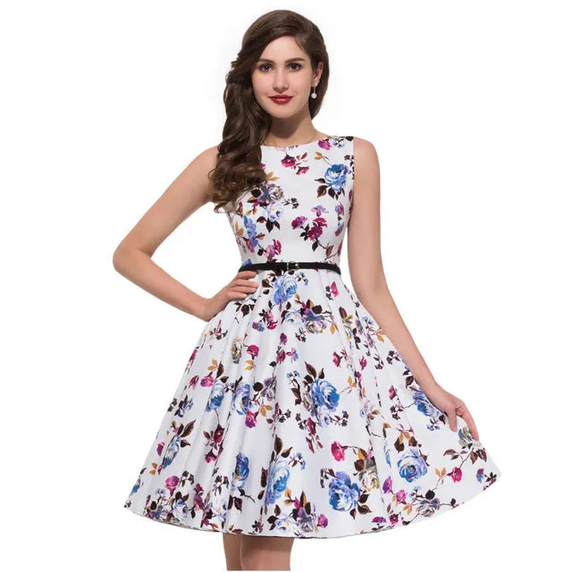 Women Summer Dress 2017 plus size clothing Audrey hepburn Floral robe Retro Swing Casual 50s Vintage Rockabilly Dresses Vestidos
