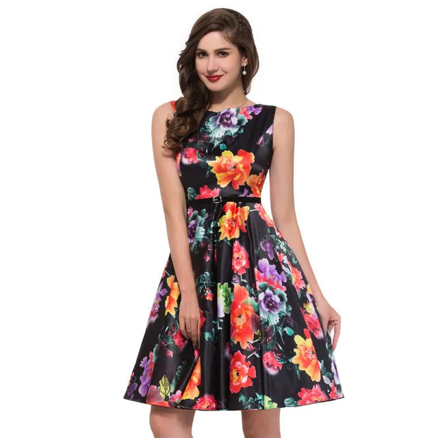 Women Summer Dress 2017 plus size clothing Audrey hepburn Floral robe Retro Swing Casual 50s Vintage Rockabilly Dresses Vestidos