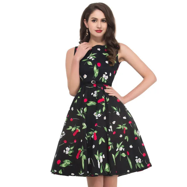 Women Summer Dress 2017 plus size clothing Audrey hepburn Floral robe Retro Swing Casual 50s Vintage Rockabilly Dresses Vestidos