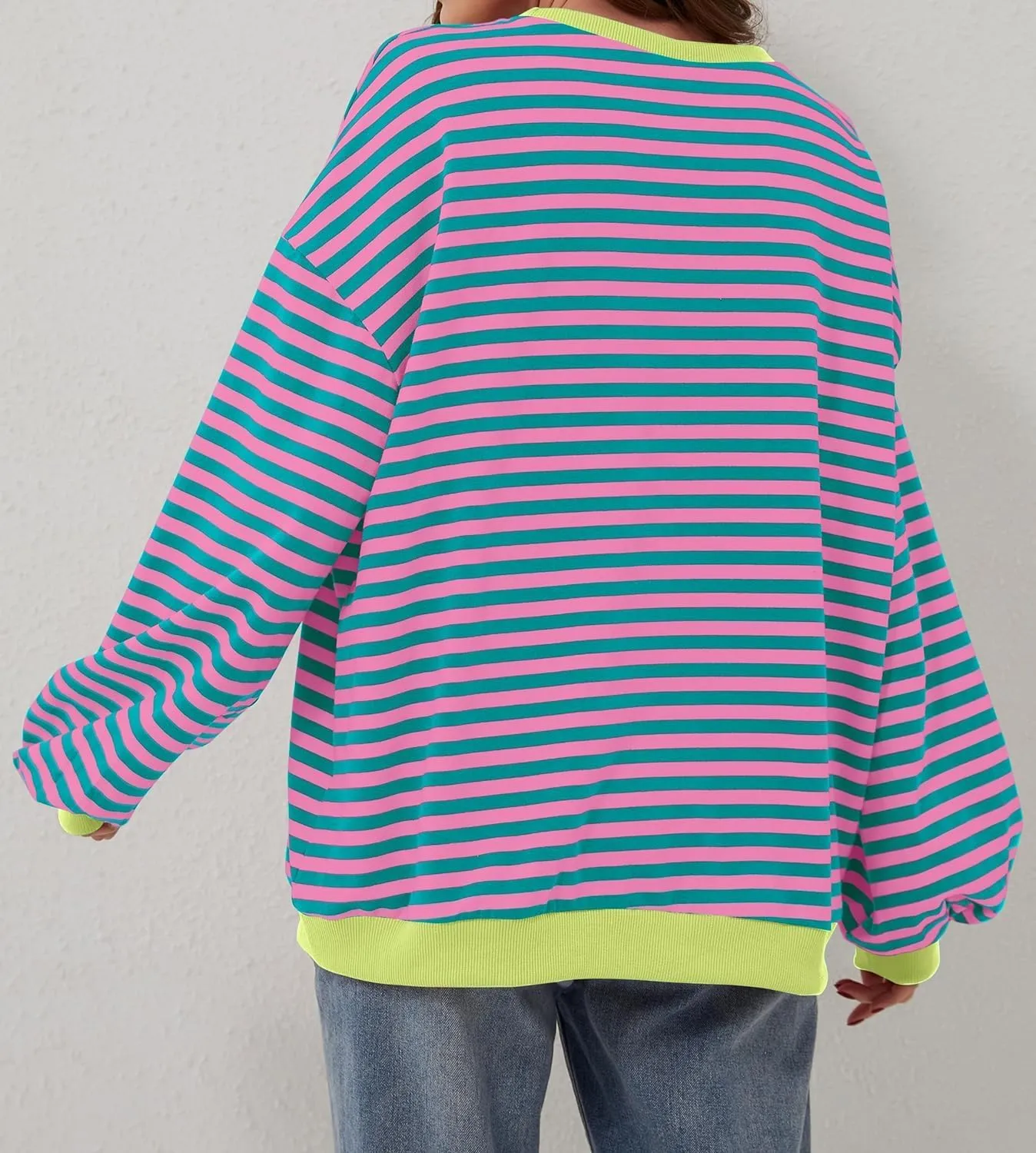 Womens Oversized Striped Sweatshirt Color Block Long Sleeve Shirt Crewneck Pullover Striped Sweater Y2k Clothes