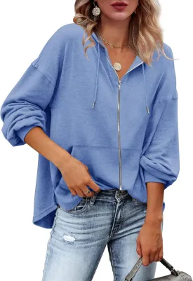 Zatanaroni Womens Zip Up Hoodies Loose fit Sweatshirt Casual Long Sleeve Shirts for Women Pullover Tops With Pocket