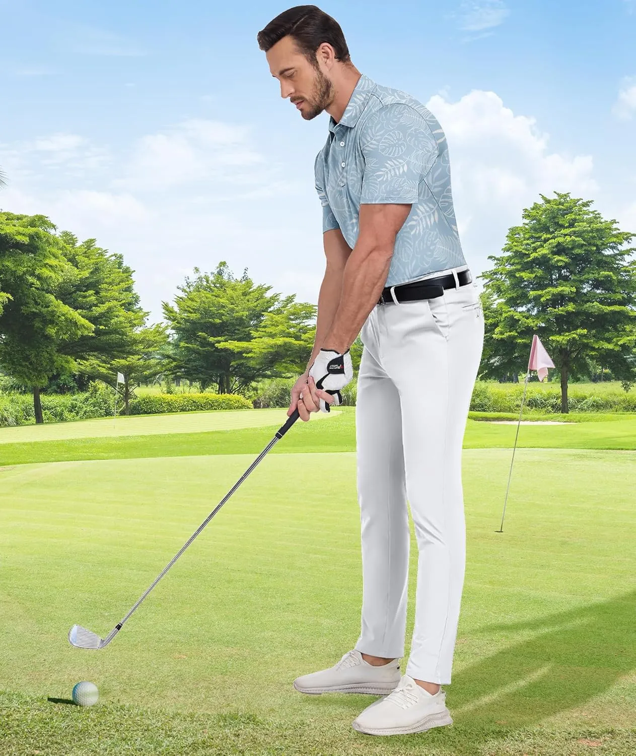 ZITY Men's Golf Shirts Short Sleeve Moisture Wicking Performance Print Patterns Casual Collared Golf Polo Shirt for Men